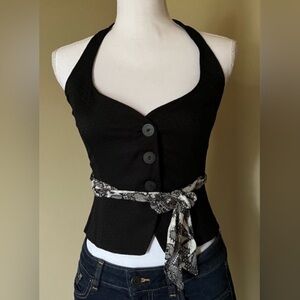 Stradivarius Sexy Black Halter Vest With Floral Print Belt from Spain